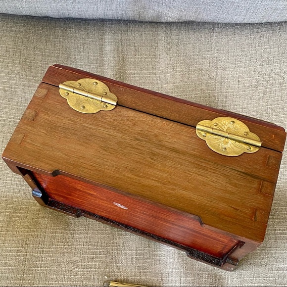 Vintage Wooden Brass Ornate Jewelry Box - Picture 14 of 16